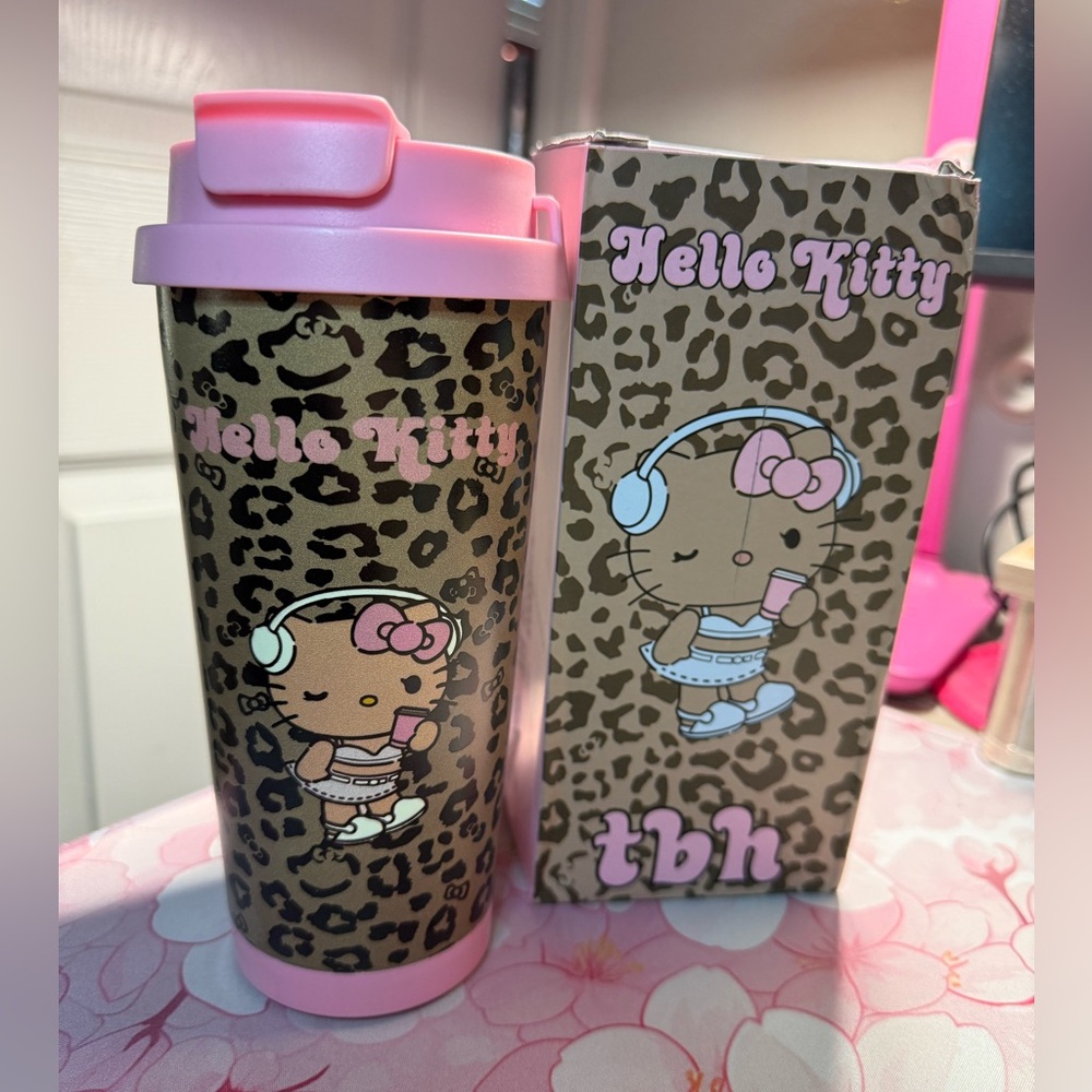 Hello Kitty Leopard Print Stainless Steel Travel Mug + Straw